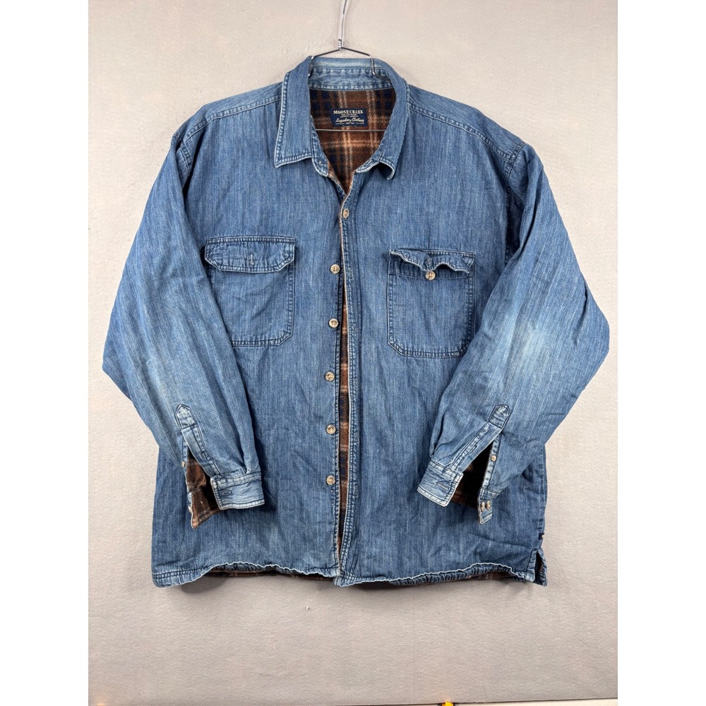 Moose Creek Mens Blue Denim Fleece Lined Shirt Jacket Plaid Shacket XL 306
